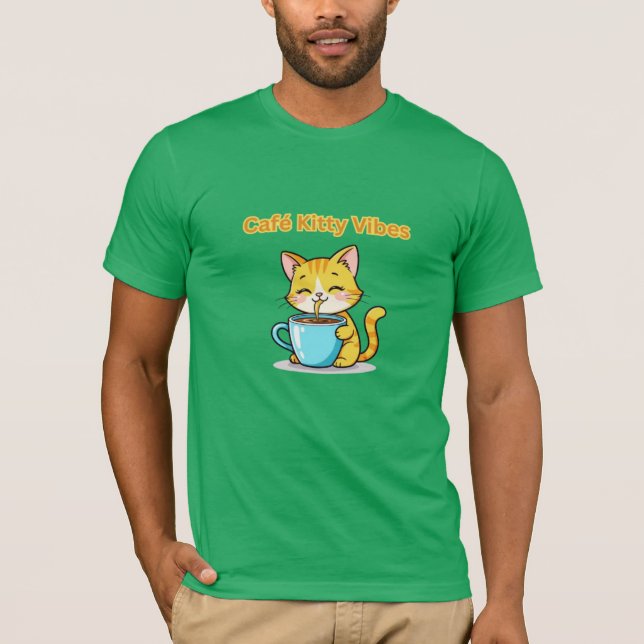 **Cute Coffee Cat – Adorable Cat Drinking Coffee I T-Shirt (Vorderseite)