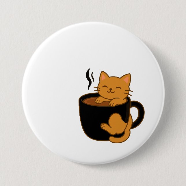 Cute Coffee Cat Button – Ginger Cat in a Mug (Vorderseite)
