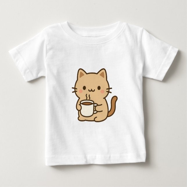 Cute Coffee Cat Kawaii Cozy Aesthetic Design Baby T-shirt (Vorderseite)