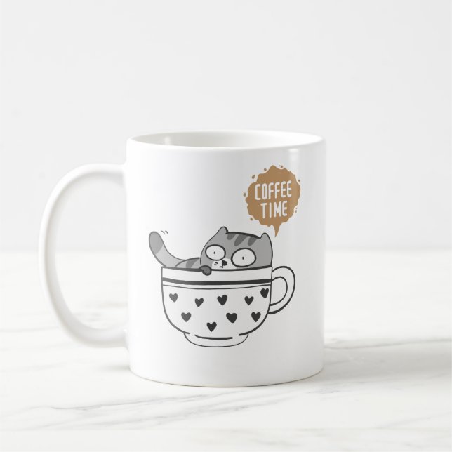 Cute Coffee Cat Mug Cozy “Coffee Time” Kitten Cup Kaffeetasse (Links)