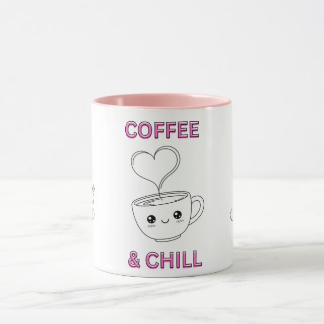 Cute "Coffee & Chill" Kawaii Mug – Coffee Lover GF Tasse (Zentrum)