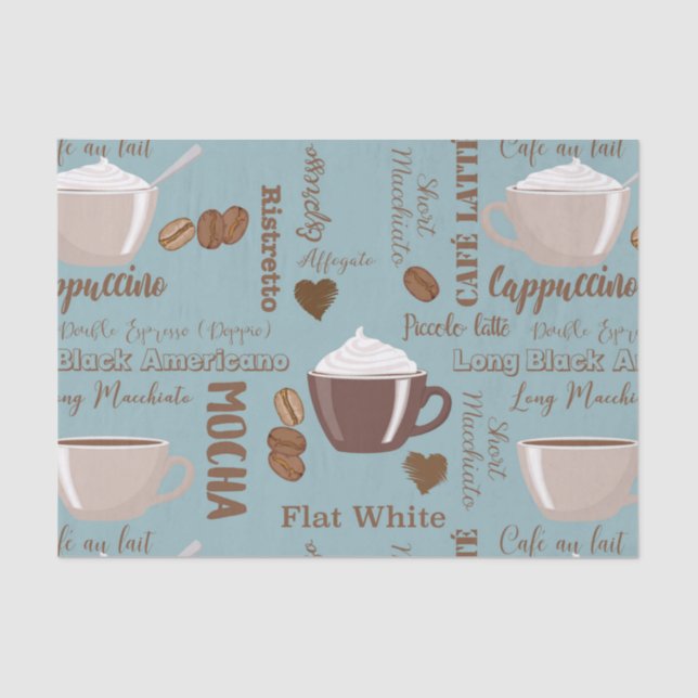 Cute Coffee Cups Cream Caffeine Grains Brown Heart Seidenpapier (Vorderseite)
