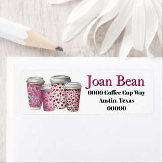 Cute Coffee Cups with Hearts in Pink and Red