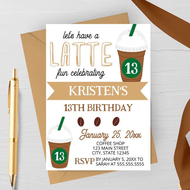 Cute Coffee Latte Birthday Invitation Einladung (Von Creator hochgeladen)