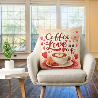 Cute Coffee Love in a Cup Valentine Quote Pink Kissen
