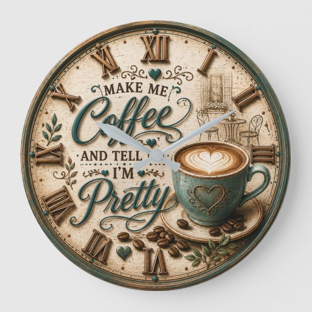 Cute Coffee Lover Große Wanduhr (Vorderseite)