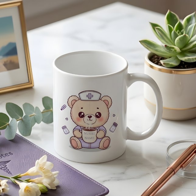 Cute Coffee-Loving Nurse Teddy Bear  Kaffeetasse (Nurse Mug)