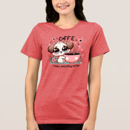 Cute Coffee Puppy Flowers Kawaii Art Gift Tri-Blend Shirt