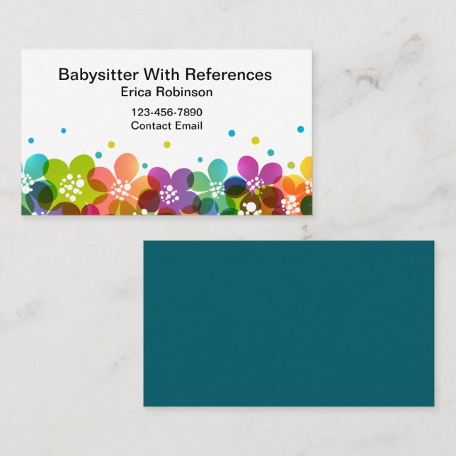 Cute Colorful Babysitter Business Cards Visitenkarte (Vorne/Hinten)
