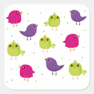 Cute colorful birds  quadratischer aufkleber