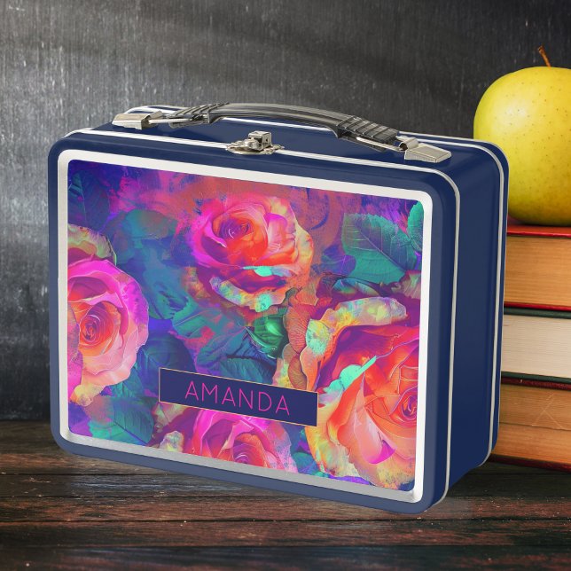 Cute colorful bright flowers personalized metall brotdose (Von Creator hochgeladen)