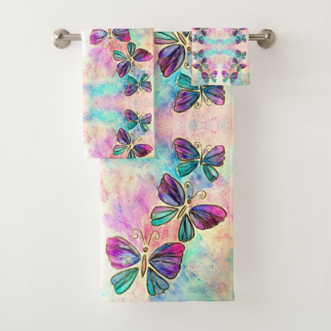 Cute Colorful Butterflies - Badhandtuch Set (Insitu)