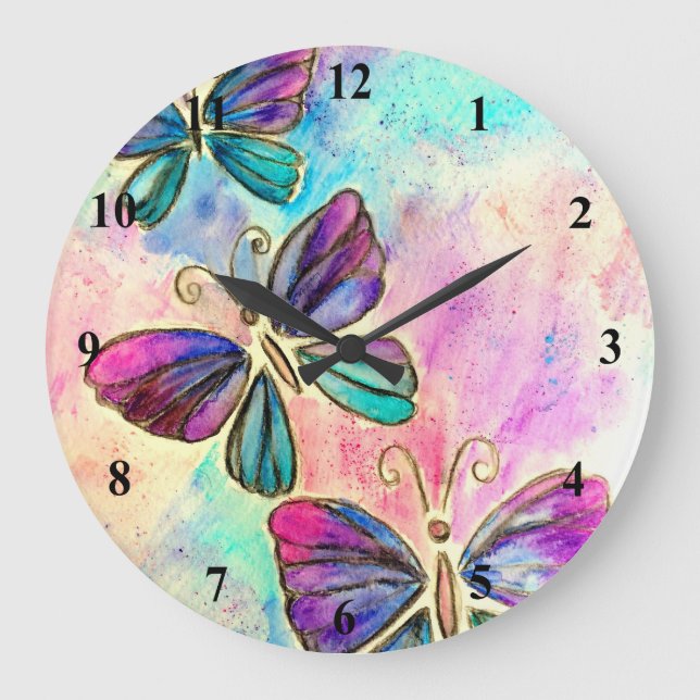 Cute Colorful Butterflies - Große Wanduhr (Vorderseite)