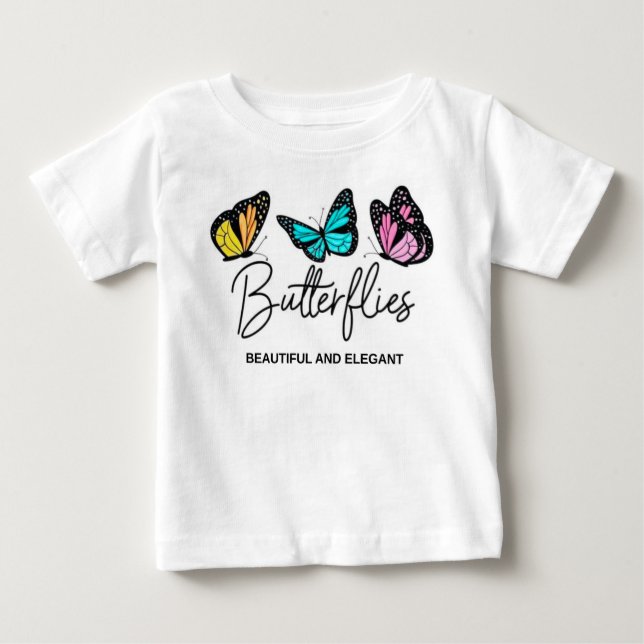 Cute Colorful Butterfly Birthday Girl Customizable Baby T-shirt (Vorderseite)