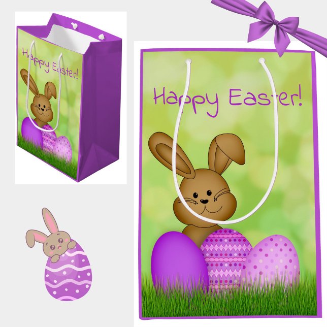 Cute Colorful Cartoon Easter Bunny Kids Mittlere Geschenktüte (A cute, colorful Easter Bunny gift bag for kids! Happy Easter!)
