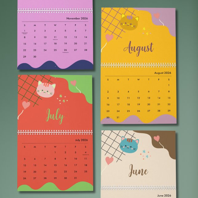 Cute Colorful Cat Calendar 2026 Kalender (Von Creator hochgeladen)