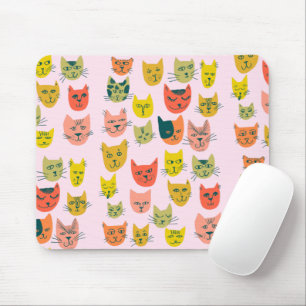 Cute Colorful Cat Heads Pattern Pink Mousepad