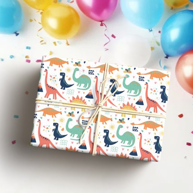 Cute Colorful Dinosaur Gender Neutral Baby Shower Geschenkpapier (Von Creator hochgeladen)