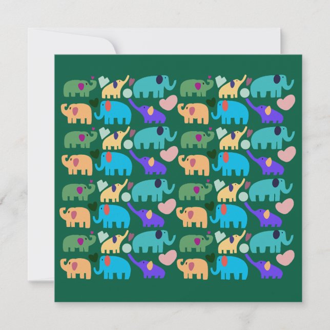 Cute Colorful Elephant Seamless Pattern Einladung (Vorderseite)