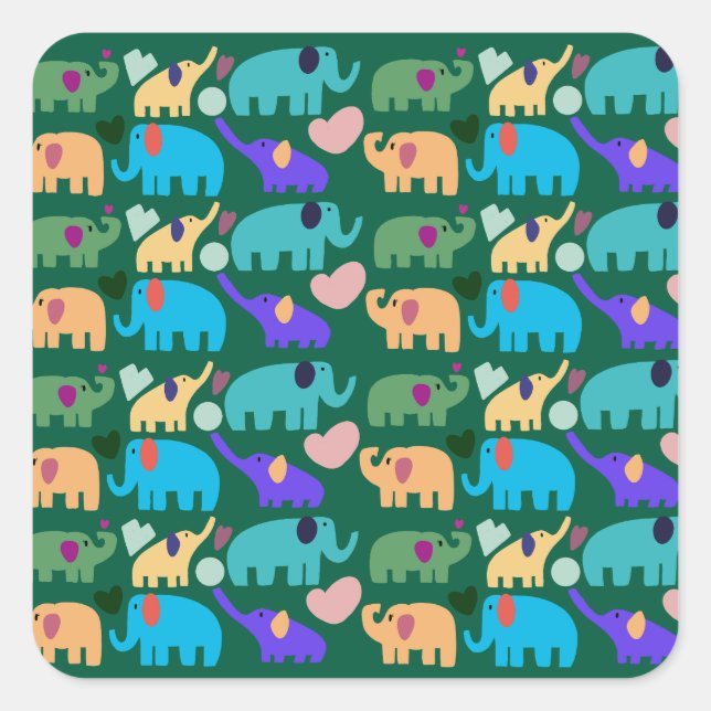 Cute Colorful Elephant Seamless Pattern Quadratischer Aufkleber (Vorderseite)
