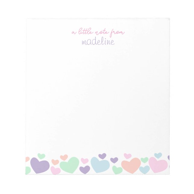 Cute Colorful Heart Girly Script Stationary Notizblock (Vorderseite)