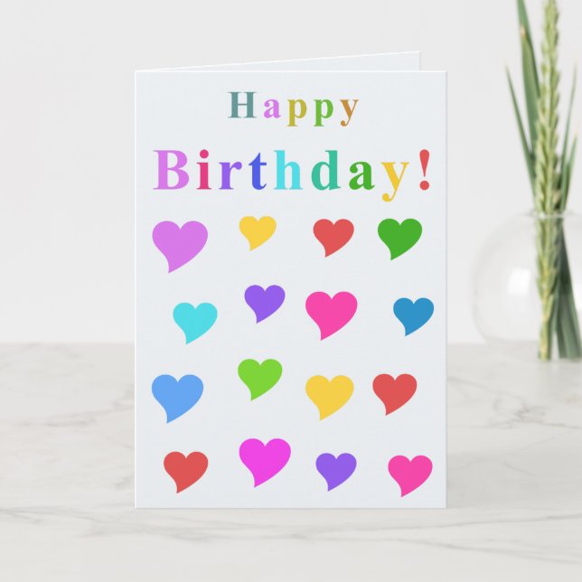 Cute Colorful Hearts and Happy Birthday Card Karte (Vorderseite)