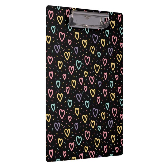 Cute Colorful Hearts Black Clipboard  Klemmbrett (Rechts)