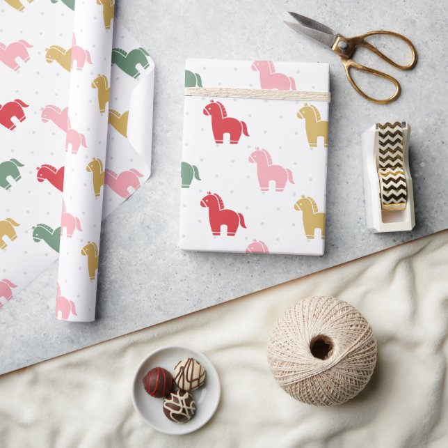 Cute Colorful Horses Dots Pattern 2026 Geschenkpapier (Kunsthandwerk)