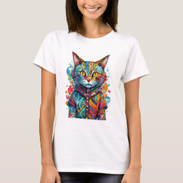 Cute Colorful Kitty Cat Abstract Art Design T-Shirt