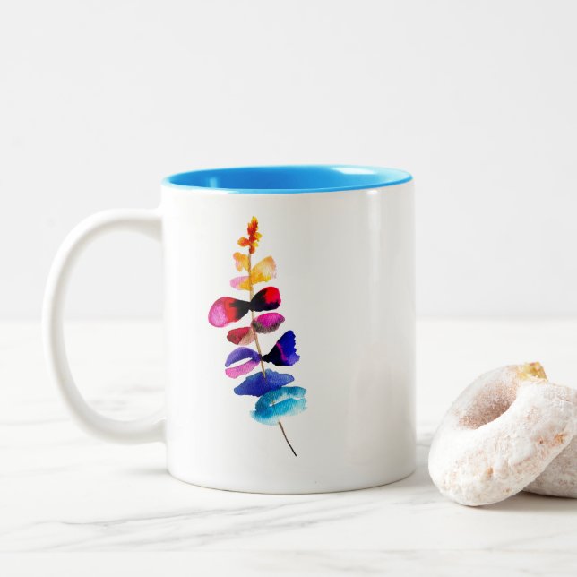 Cute colorful leaves watercolor zweifarbige tasse (Mit Donut)