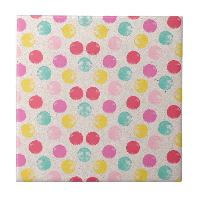 Cute Colorful Polka Dot Pattern Fliese (Vorderseite)
