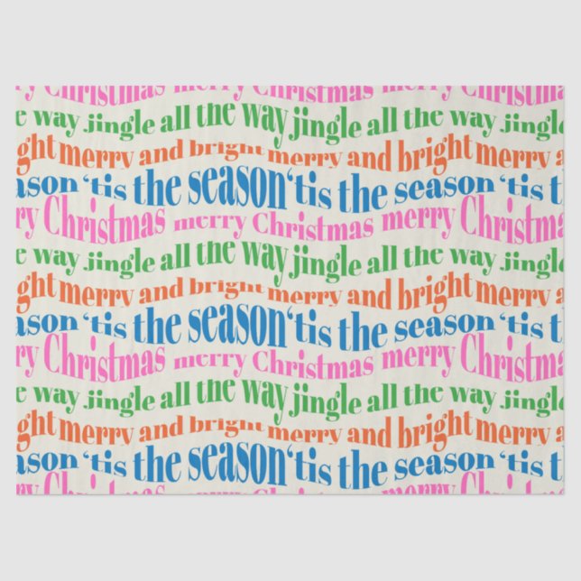 Cute Colorful Retro Christmas Script Decoupage Seidenpapier (Vorderseite)