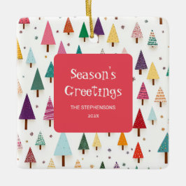 Cute Colorful Retro Christmas Trees Keramikornament