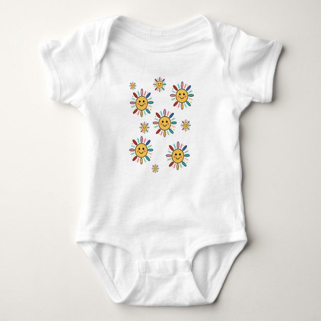 Cute Colorful Smiling Sun Illustration Baby Strampler (Vorderseite)