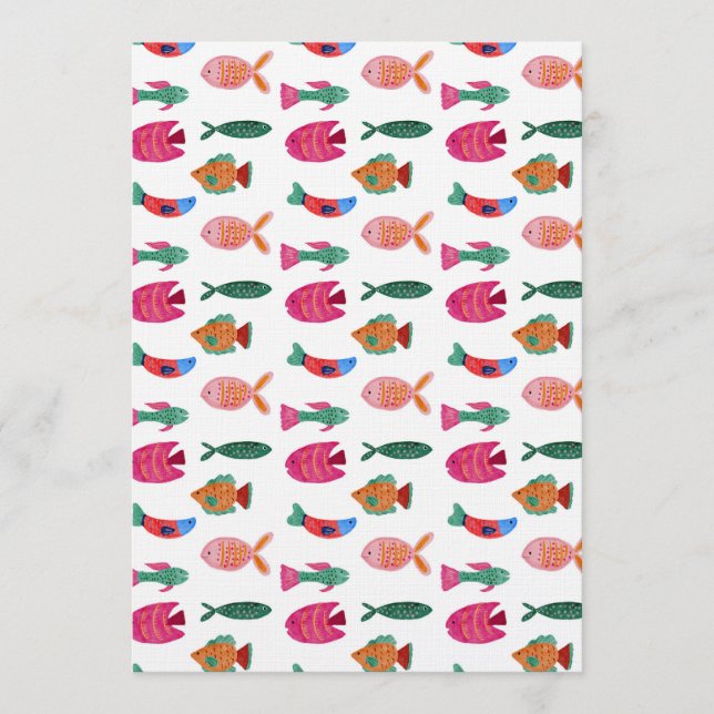  Cute Colorful Tiny Fish Drawing Seamless Pattern Einladung (Vorderseite)