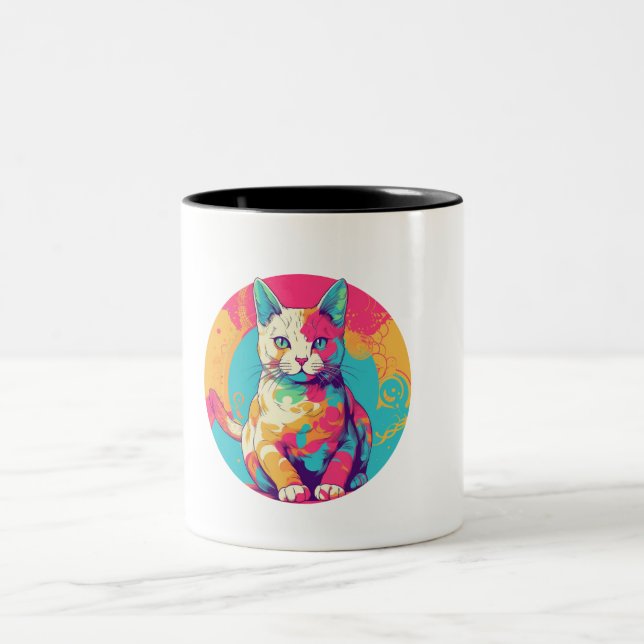 cute colorfull cat design  zweifarbige tasse (Mittel)