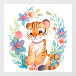 cute comic painted tiger in watercolor style fensteraufkleber