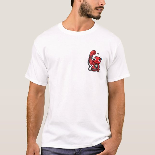 Cute Confused Red Rotary Telephone T-Shirt (Vorderseite)