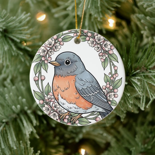 Cute Connecticut Bird With Mountain Laurel Keramik Ornament (Baum)