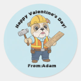 Cute Construction Bulldog  Valentine  Runder Aufkleber