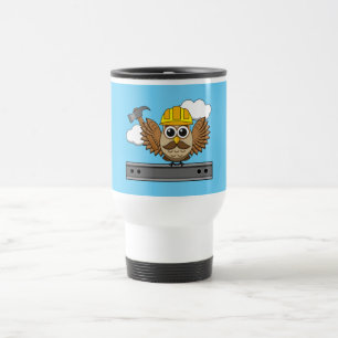Cute Construction Worker Owl with Hard Hat Cartoon Reisebecher