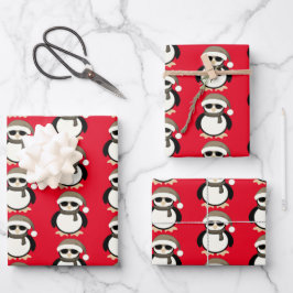 Cute cool penguin Christmas winter pattern red Geschenkpapier Set