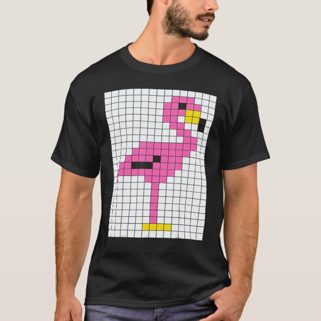 Cute Cool Pixel Pink Flamingo T-Shirt (Vorderseite)