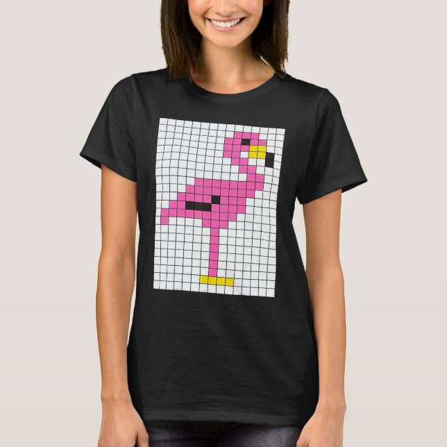 Cute Cool Pixel Pink Flamingo T-Shirt (Vorderseite)