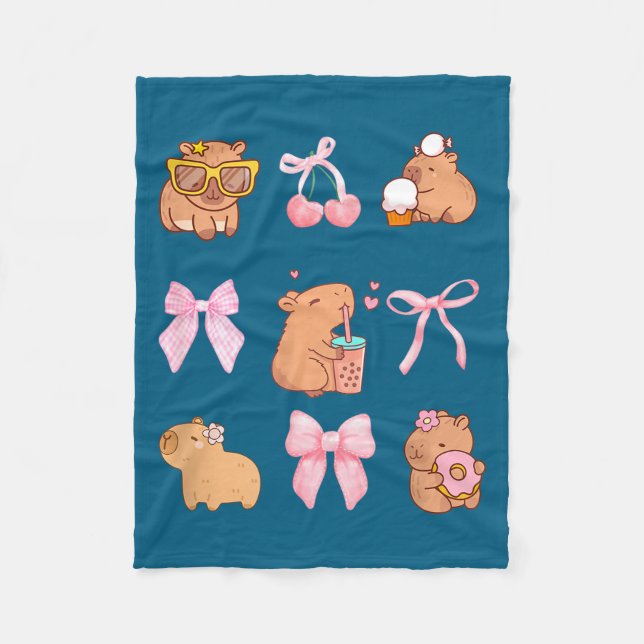 Cute Coquette Bow Capybara Pajamas Pjs Clothes Gir Fleecedecke (Vorderseite)