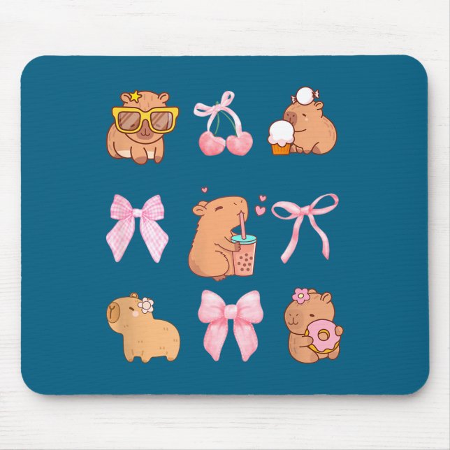 Cute Coquette Bow Capybara Pajamas Pjs Clothes Gir Mousepad (Vorne)