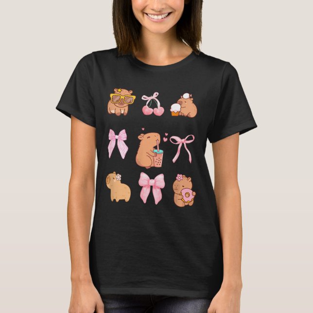 Cute Coquette Bow Capybara Pajamas Pjs Clothes Gir T-Shirt (Vorderseite)