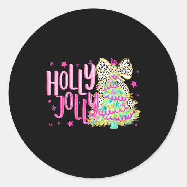 Cute Coquette Bow Girls Christmas Tree Merry Xmas  Runder Aufkleber (Vorderseite)