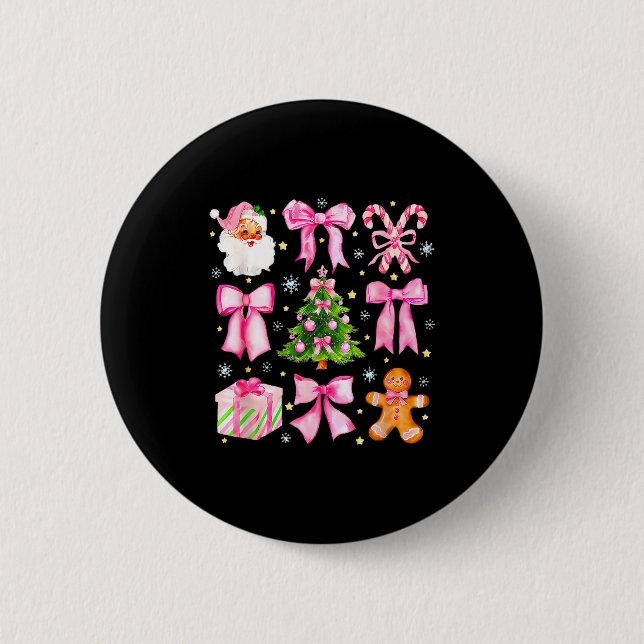 Cute Coquette Bow Nk Christmas Tree Santa Gingerbr Button (Vorderseite)