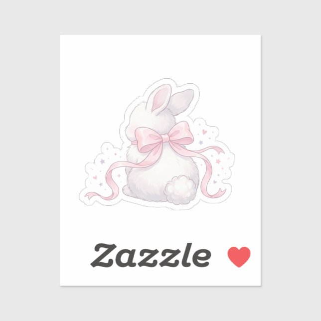 Cute Coquette Bunny Pink Ribbon Bow Easter Sticker (Blatt)